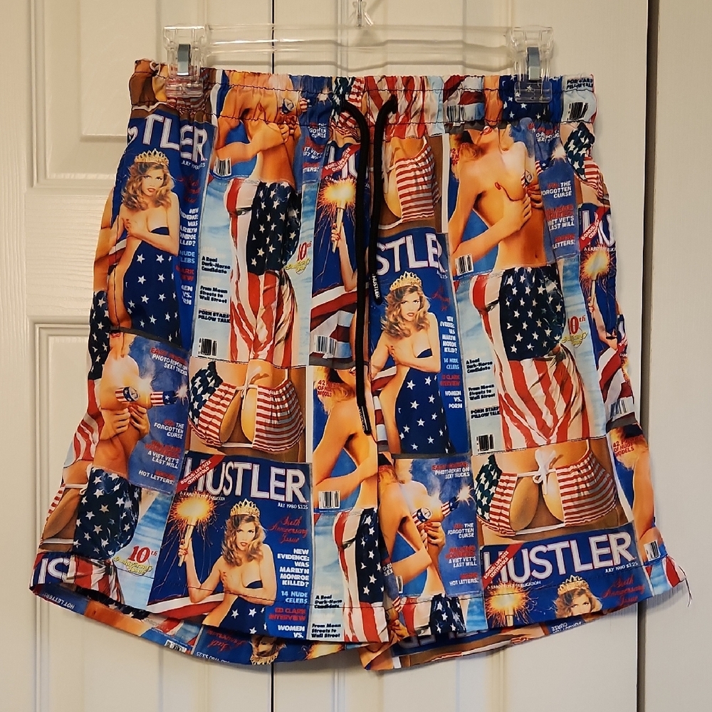 Hustler Playboy USA Patriotic Racy Graphic Swim Shorts